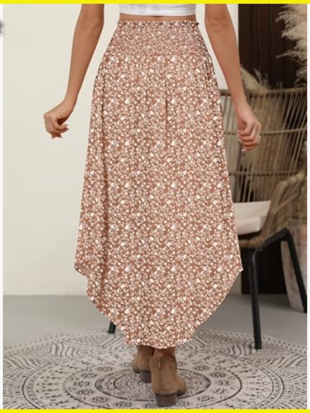 Boho Floral Maxi Skirt High Waisted Flowy Swing Pleated Beach Long Skirt with - Picture 5 of 7
